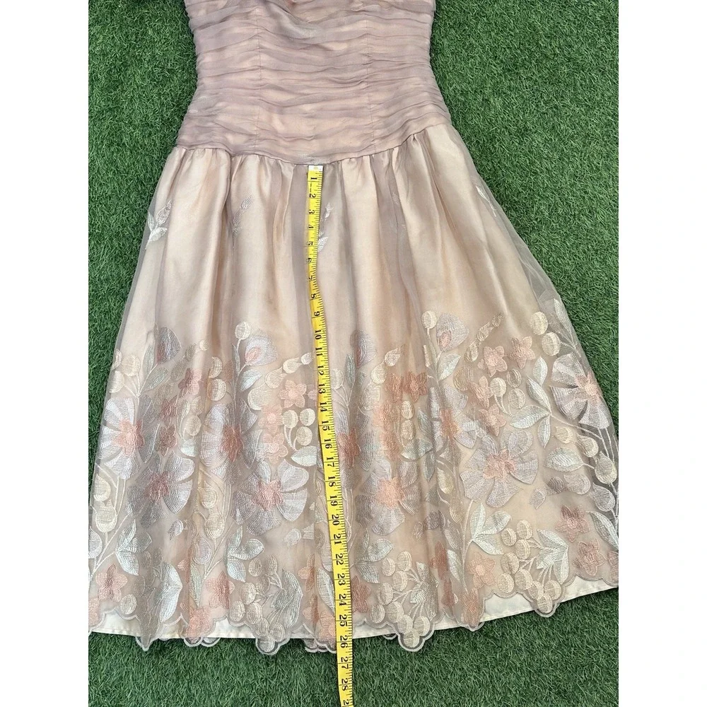 Vintage Party Dress Women 8 Pink‎ Floral Ruffle Puff Sleeve Girly